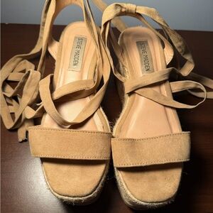 Steve Madden Tan Suede Lace-Up Espadrille Sandals